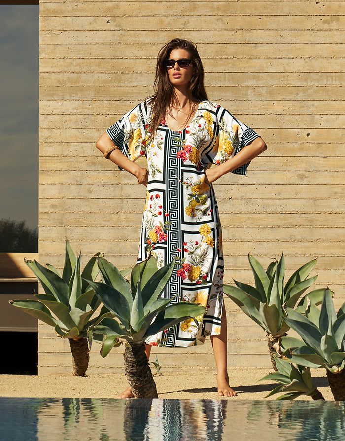 Scenery Maxi Kaftan - Monochrome Garden - Simply Beach UK