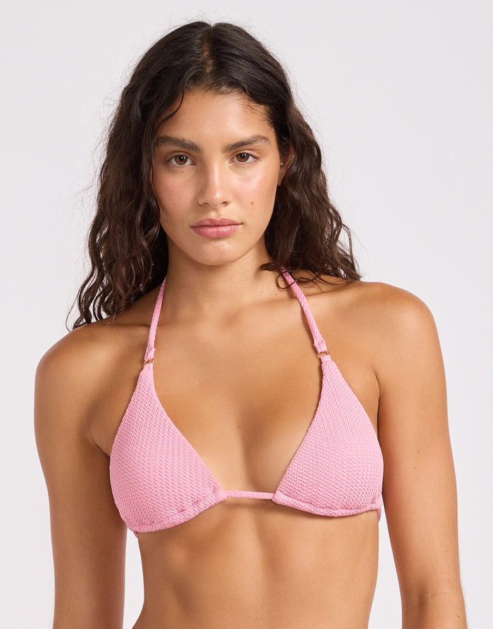 Sea Dive Slide Tri Bikini Top - Pop Pink