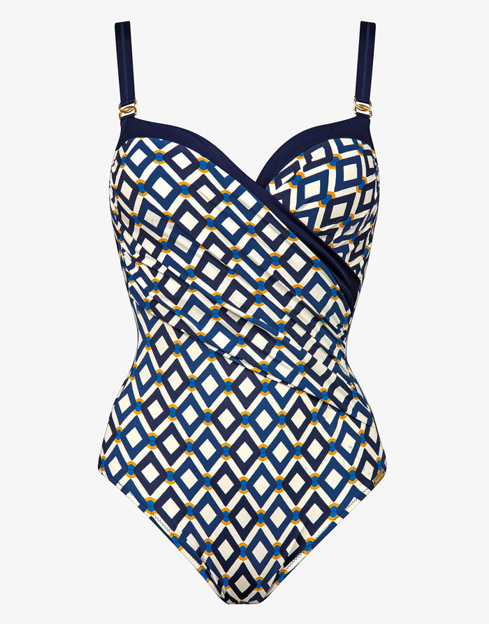 Seaside Dining Moulded Underwired Swimsuit - Navy Cream - Simply Beach UK