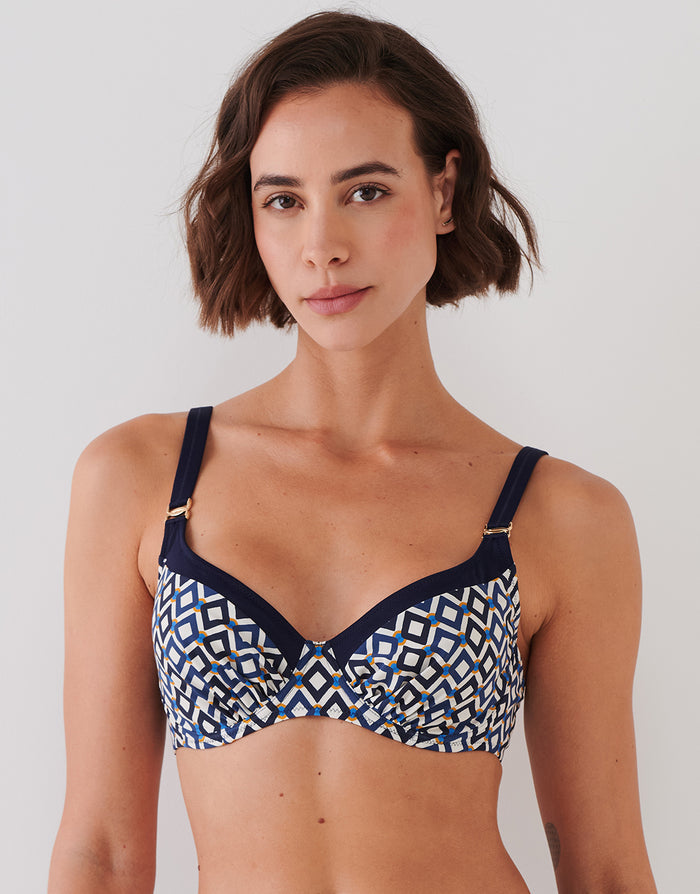 Charmline Seaside Dining Underwired Bikini Set - Navy Cream - Simply Beach UK