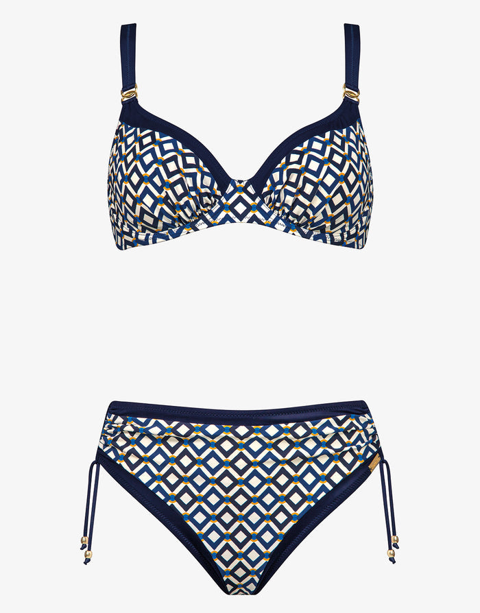 Seaside Dining Underwired Bikini Set - Navy Cream - Simply Beach UK