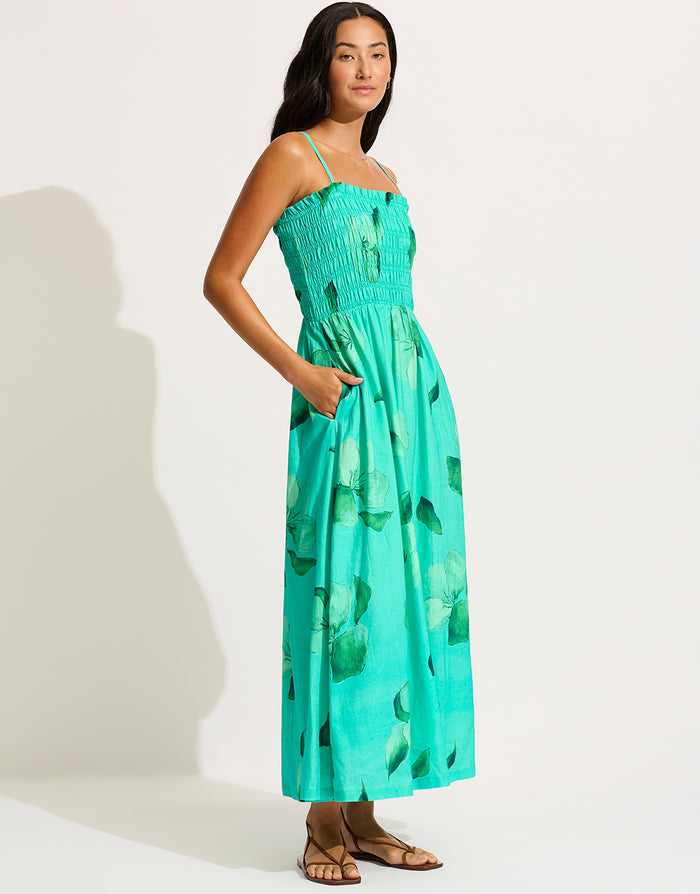 Secret Garden Shirred Maxi Dress - Jade - Simply Beach UK
