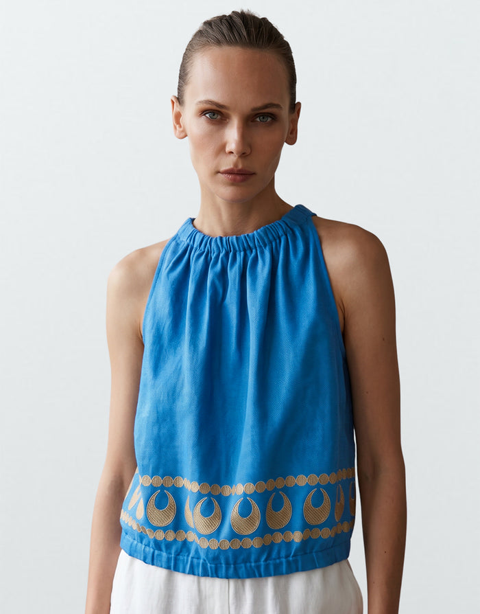 Selene Sleeveless Top - Blue Raf and Gold