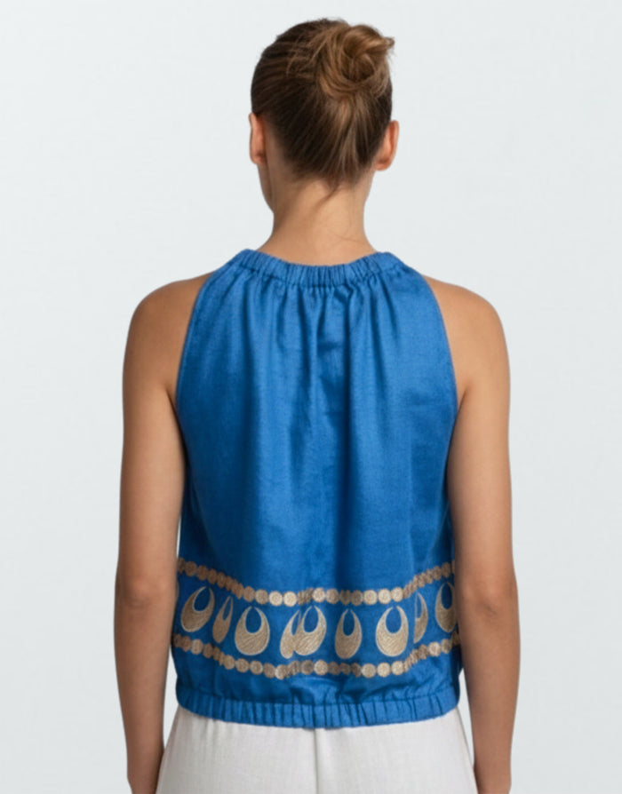 Selene Sleeveless Top - Blue Raf and Gold