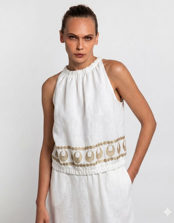 Selene Sleeveless Top - White and Gold