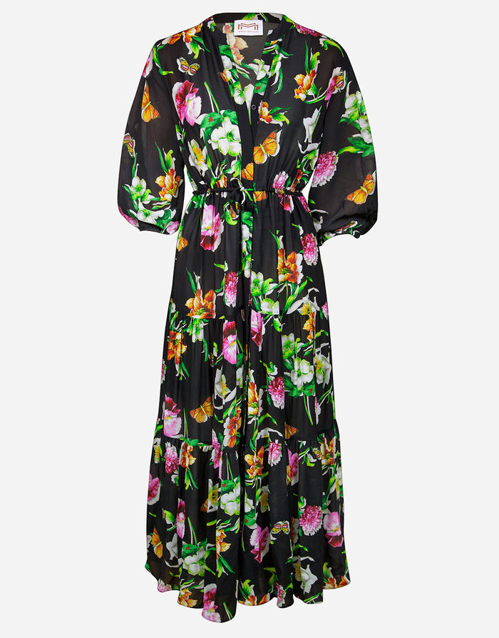 Siciliana Maxi Kaftan - Black-Brights - Simply Beach UK