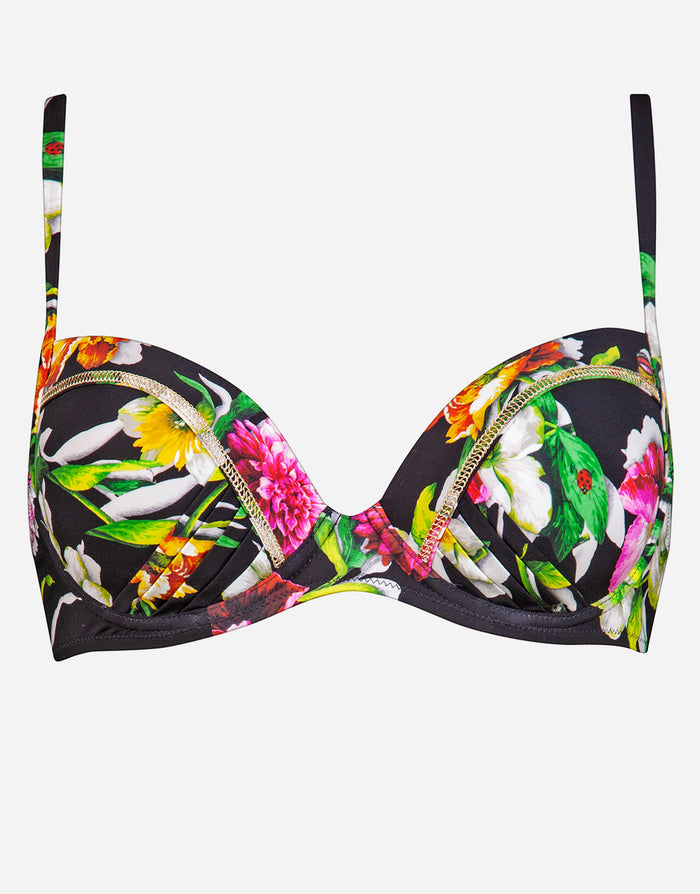 Siciliana Underwired Moulded Bikini Top - Black-Brights - Simply Beach UK