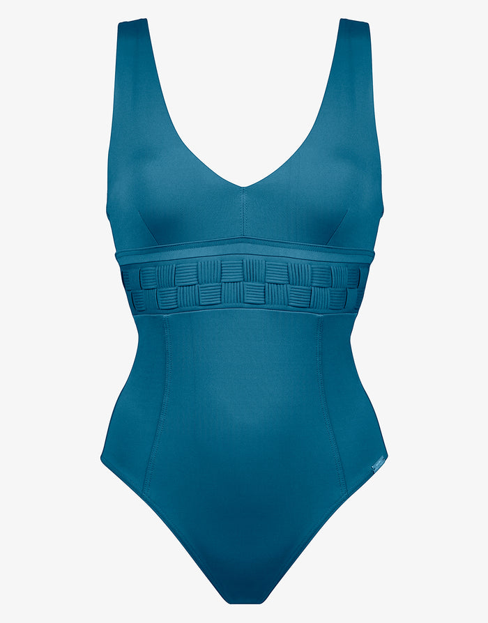 Softline V Neck Swimsuit - Mosaic Blue - Simply Beach UK