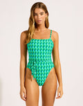 Seafolly Sorrento Reversible Square Neck Swimsuit - Vivid Green - Simply Beach UK