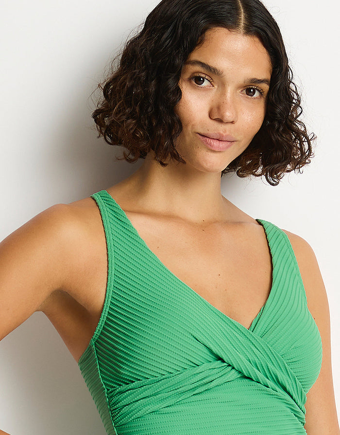 Sea Level Spinnaker Cross Front Multifit Tankini Top - Moss - Simply Beach UK