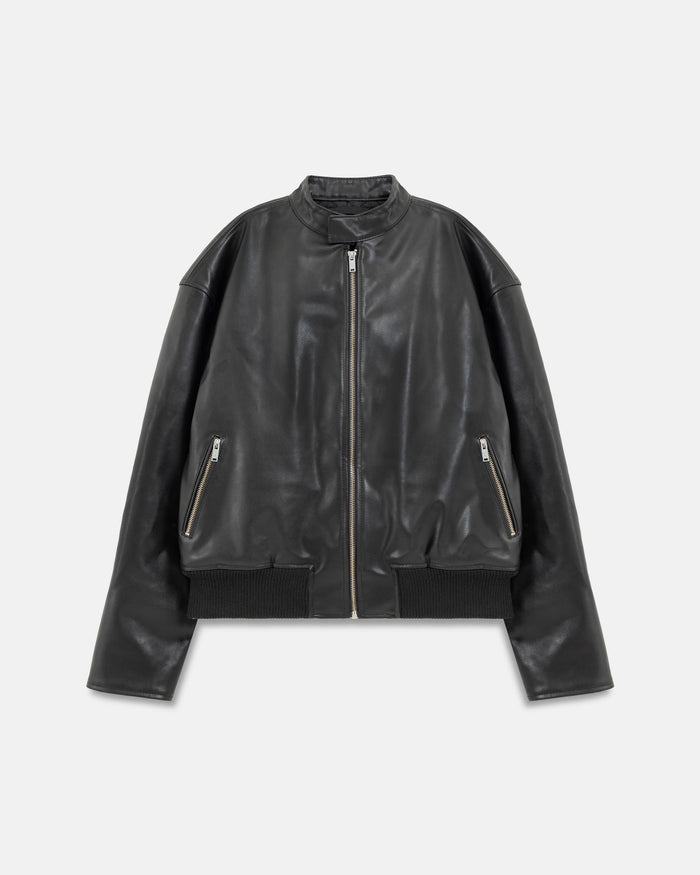 Spring Worn Logo Biker Jacket Black