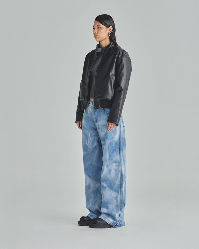 Spring Worn Logo Biker Jacket Black