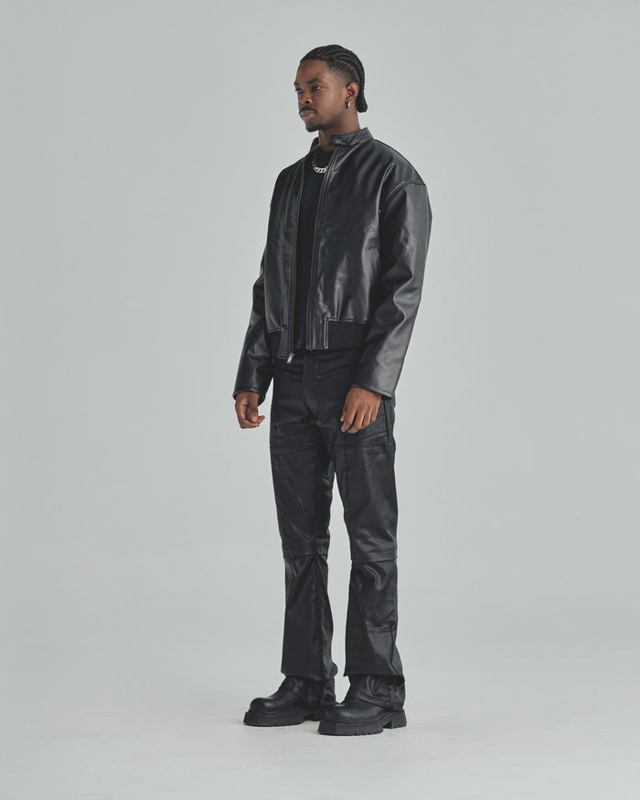 Spring Worn Logo Biker Jacket Black