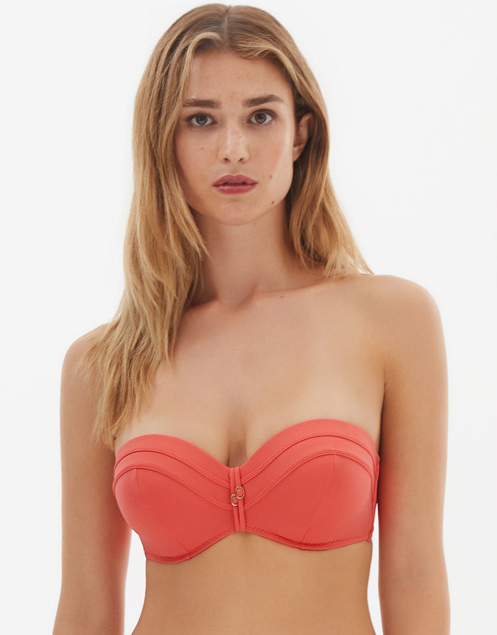Nuria Ferrer Stella Bandeau Bikini Top - Coral - Simply Beach UK