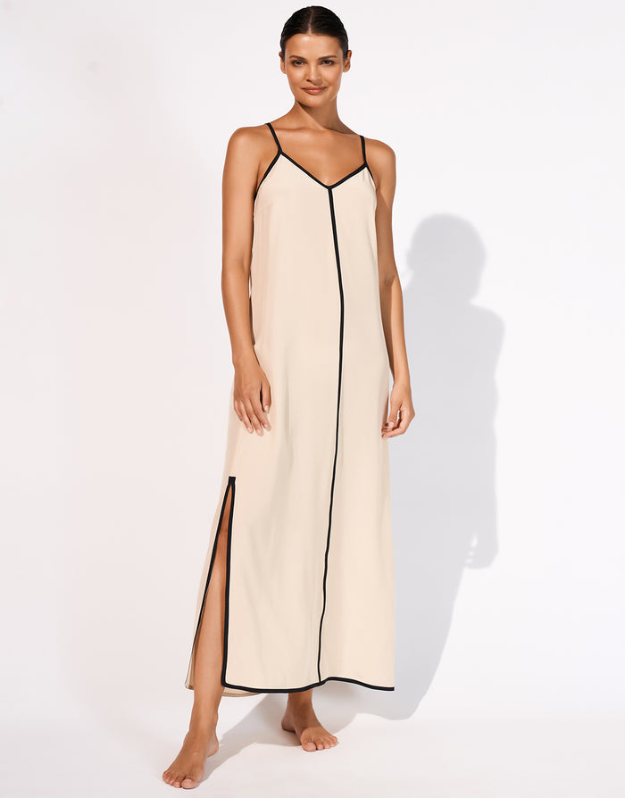 Maryan Mehlhorn Stratum Silk Maxi Dress - Sand Black - Simply Beach UK