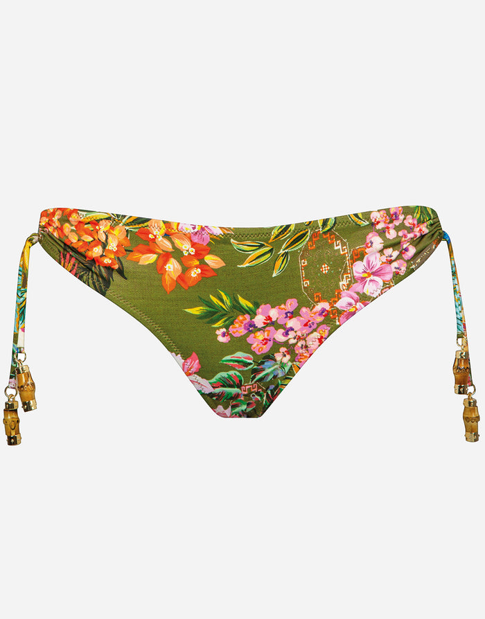 Sunset Florals Loop Side Bikini Pant - Warm Olive - Simply Beach UK