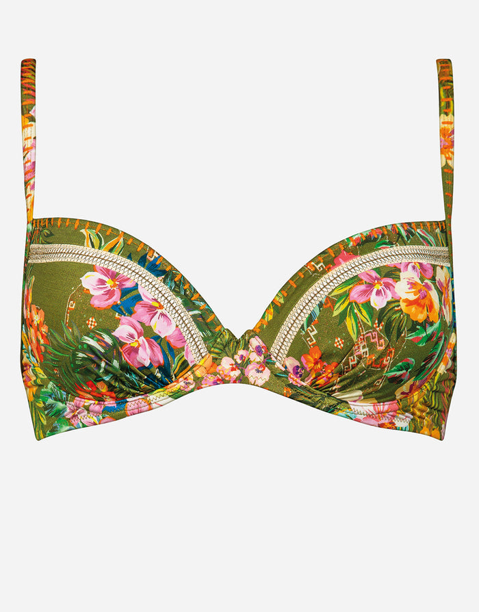 Sunset Florals Underwired Bikini Top - Warm Olive - Simply Beach UK