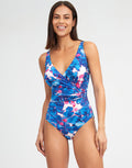 Tahiti Wrap Front Swimsuit - Blue Floral - Simply Beach UK
