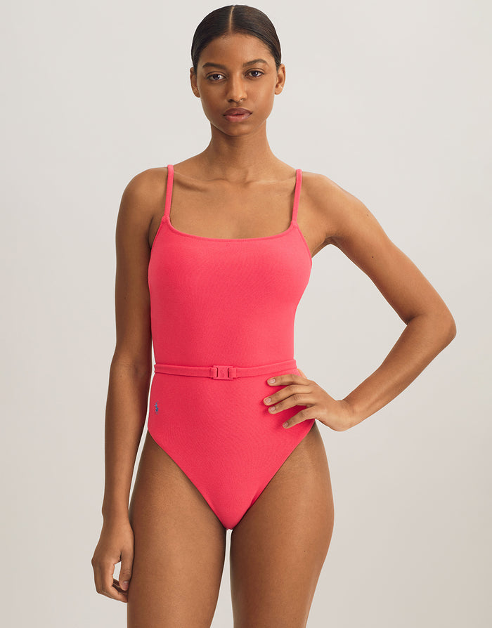 Polo Ralph Lauren Terry Belted Kennedy Swimsuit - Coral - Simply Beach UK