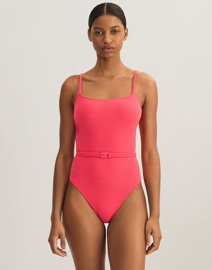 Polo Ralph Lauren Terry Belted Kennedy Swimsuit - Coral - Simply Beach UK