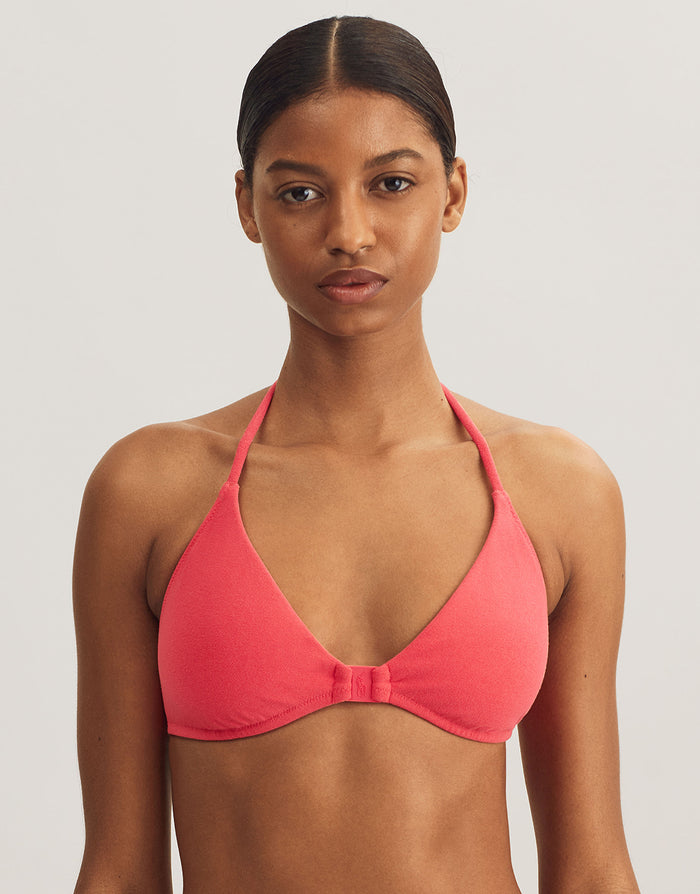 Polo Ralph Lauren Terry Logo Halter Tri Bikini Top - Coral - Simply Beach UK