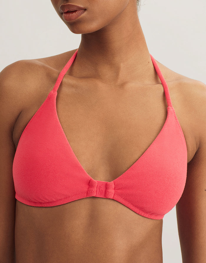 Polo Ralph Lauren Terry Logo Halter Tri Bikini Top - Coral - Simply Beach UK