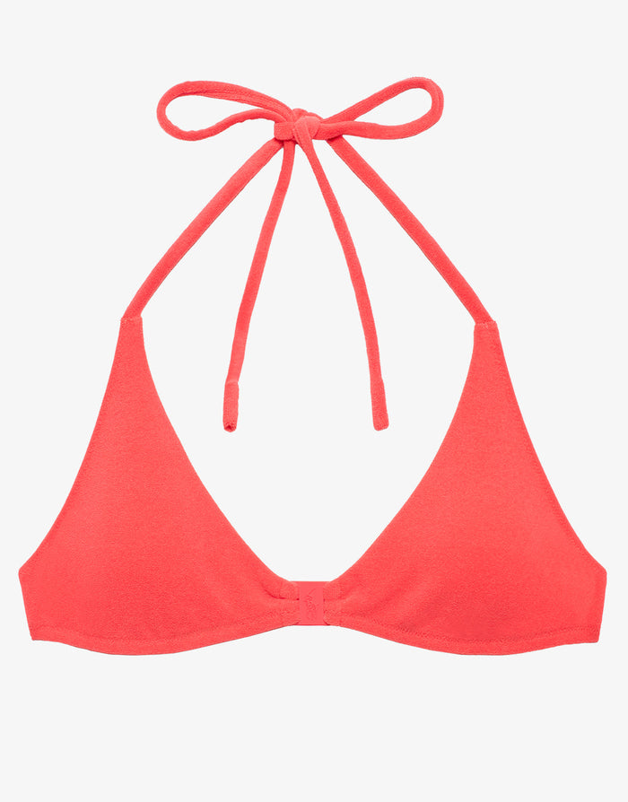 Polo Ralph Lauren Terry Logo Halter Tri Bikini Top - Coral - Simply Beach UK