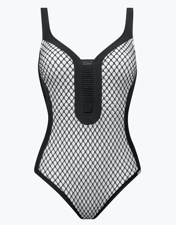 Charmline Textural Dimension Moulded Swimsuit - Black and White - Simply Beach UK