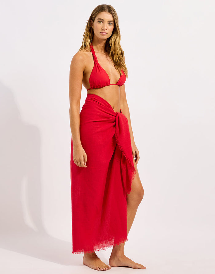 Seafolly Textured Cotton Beach Wrap - Cosmo Red - Simply Beach UK