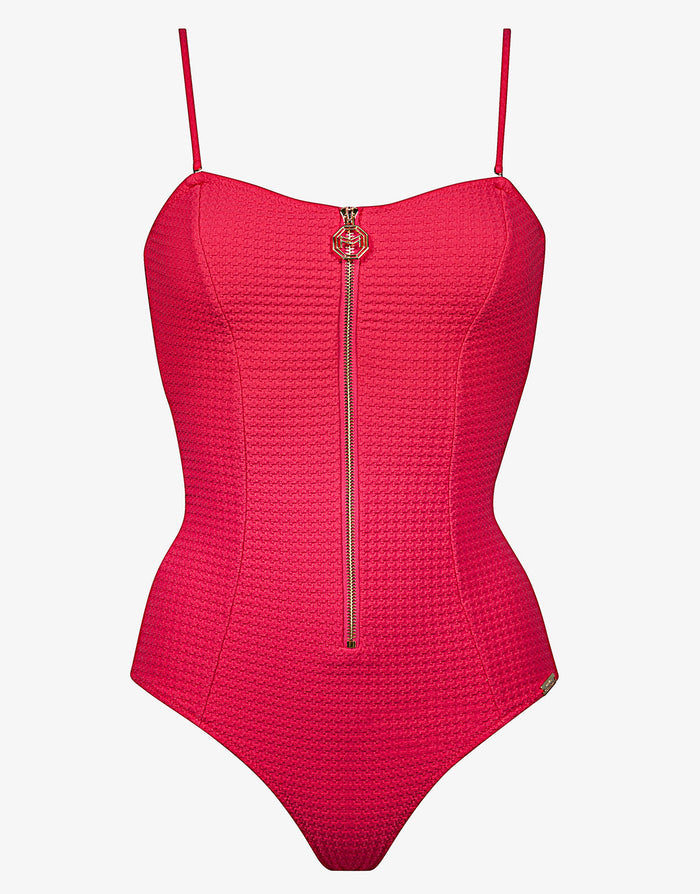 The Bloom Zipped Bandeau Swimsuit - Radiant Red - Simply Beach UK