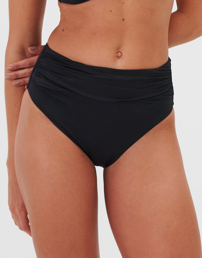 Jo Severin Timeless Ruched High Waist Bikini Pant - Jet - Simply Beach UK