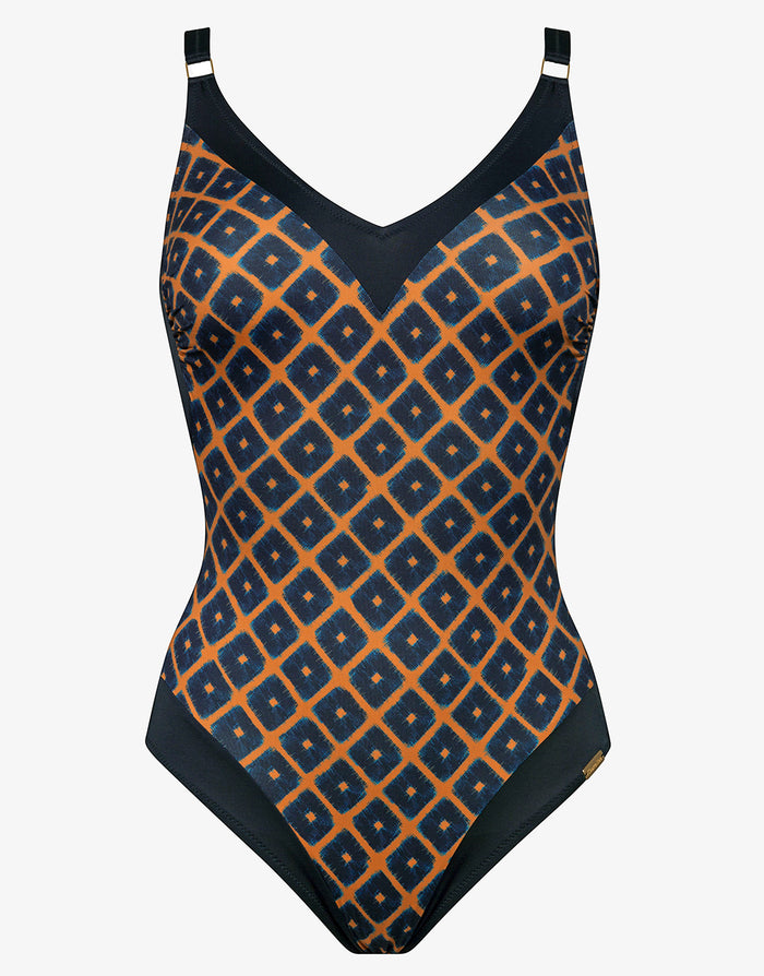 Tobacco Fields V Neck Swimsuit - Tabac Black - Simply Beach UK