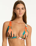 Sea Level Tropaluxe Chain Link Longline Tri Bikini Top - Khaki - Simply Beach UK