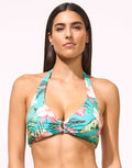 Lidea Tropic Joy Ring Halter Bikini Top - Hibiscus Verde - Simply Beach UK