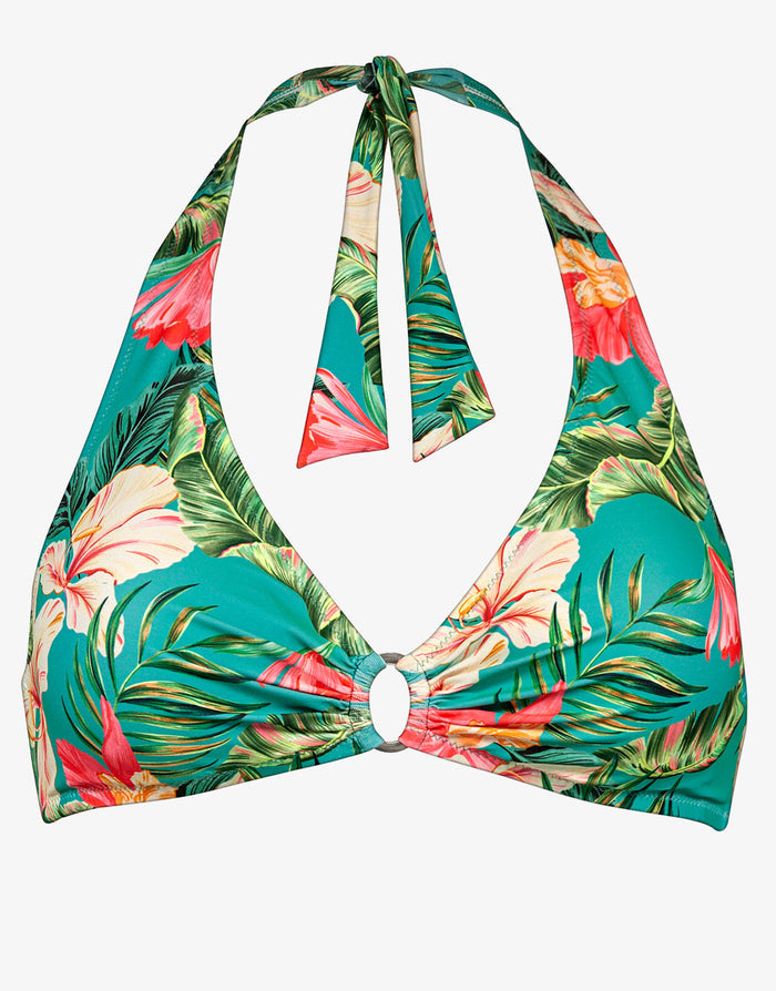 Lidea Tropic Joy Ring Halter Bikini Top - Hibiscus Verde - Simply Beach UK