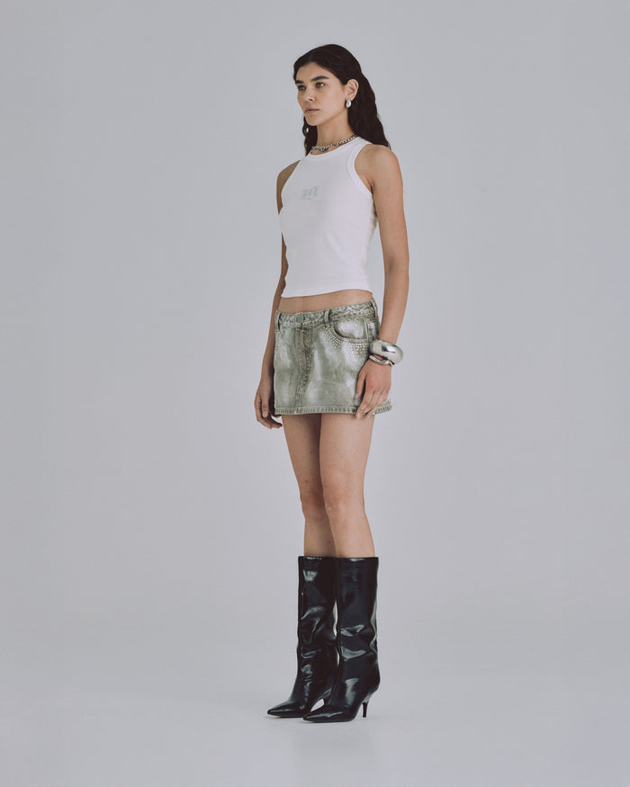 W 94' Worn Logo Mini Skirt Smoke Gray
