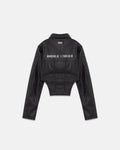 W 94' Worn Logo Pleather Aviator Jacket Black