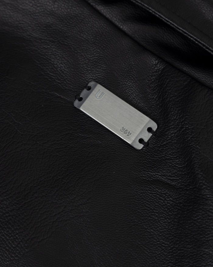 W 94' Worn Logo Pleather Aviator Jacket Black