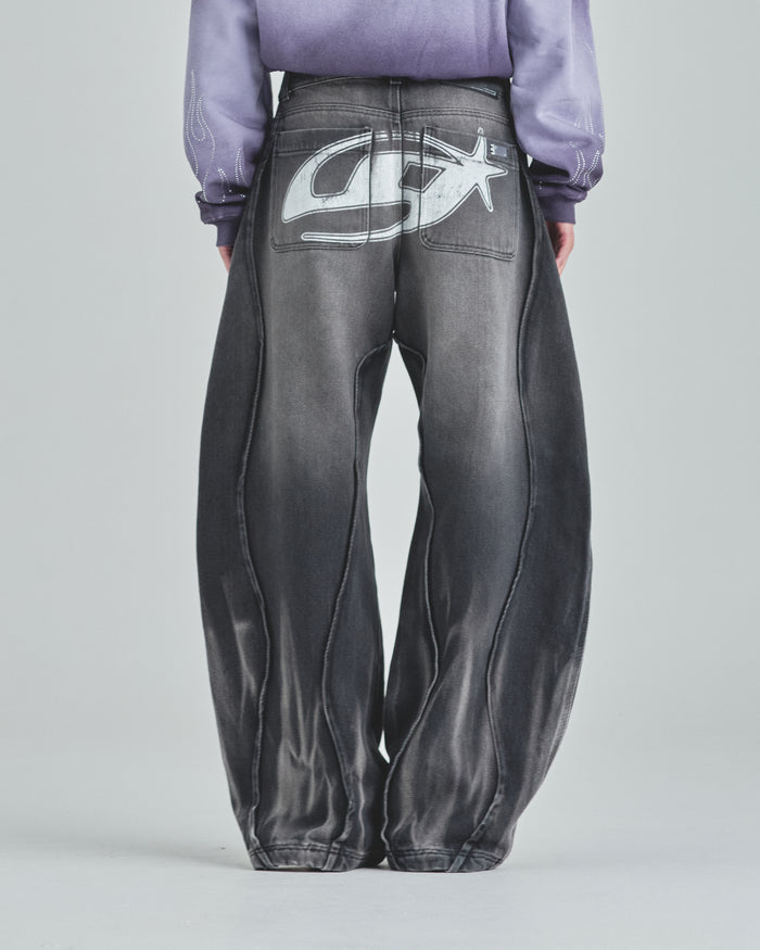 W Act 1 UG Star Barrel Vein Jean Washed Black