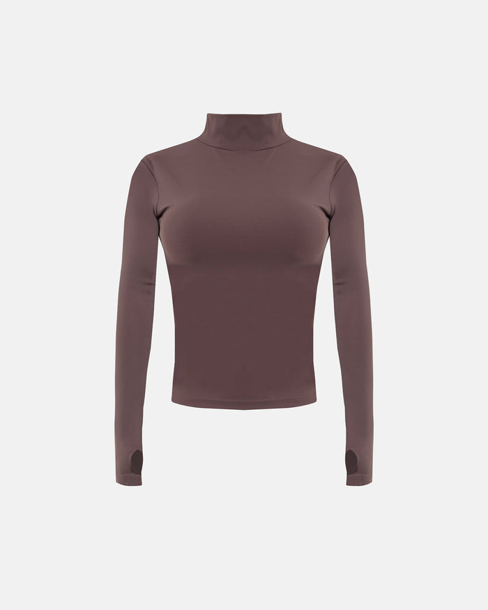 W Basics Ultra Slim Fit Tall Neck Long Sleeve Brown