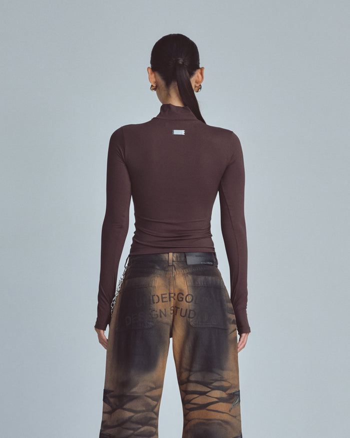 W Basics Ultra Slim Fit Tall Neck Long Sleeve Brown