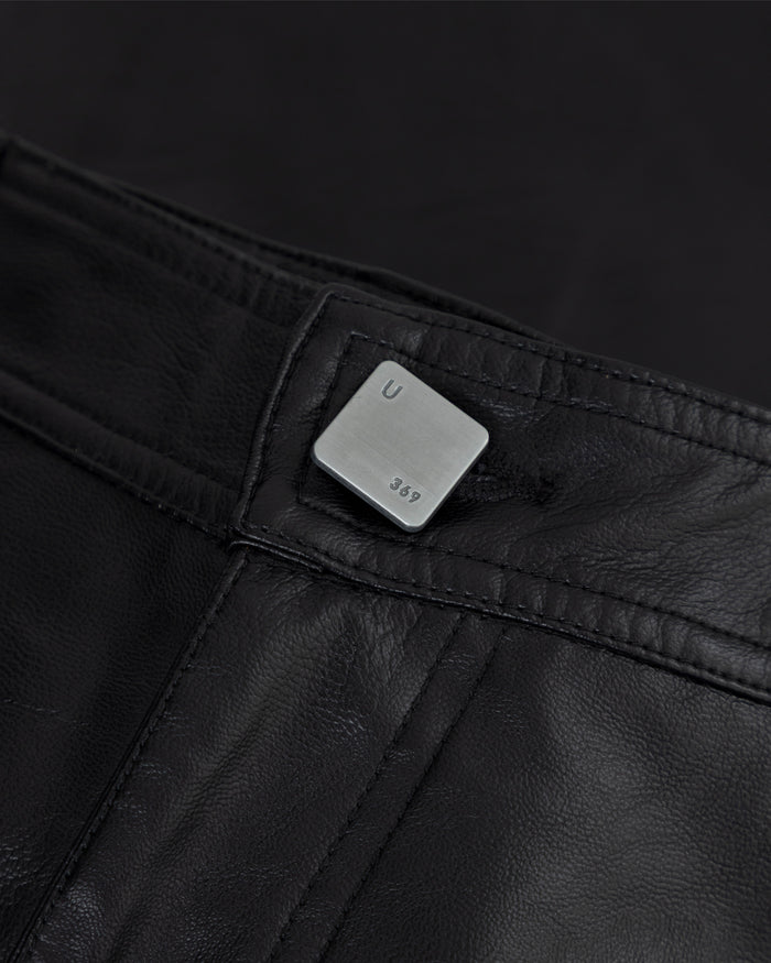 W Capsule Basic Pleather Wide Jeans Black