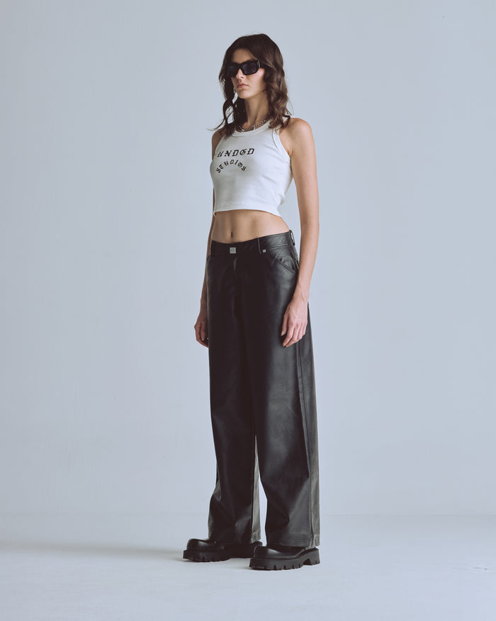 W Capsule Basic Pleather Wide Jeans Black
