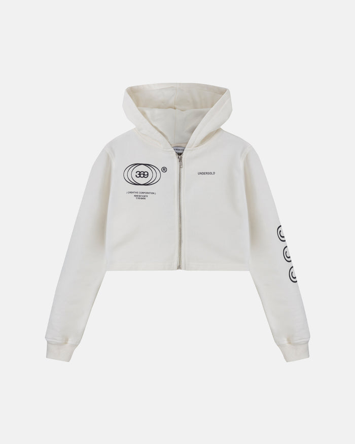 W Golden Heritage Slim Fit Zip Up Cropped Hoodie White
