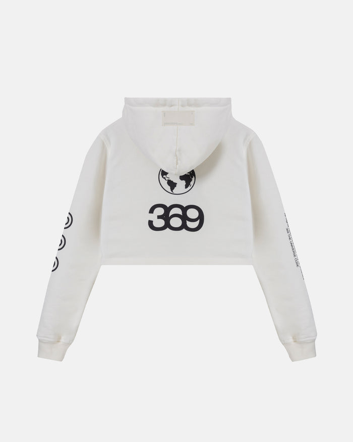 W Golden Heritage Slim Fit Zip Up Cropped Hoodie White