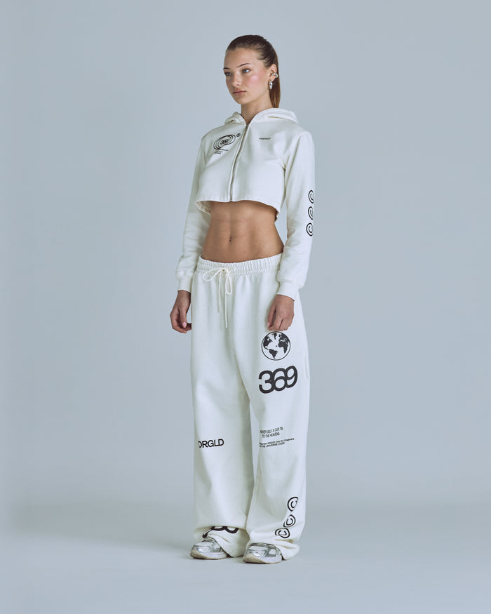 W Golden Heritage Slim Fit Zip Up Cropped Hoodie White