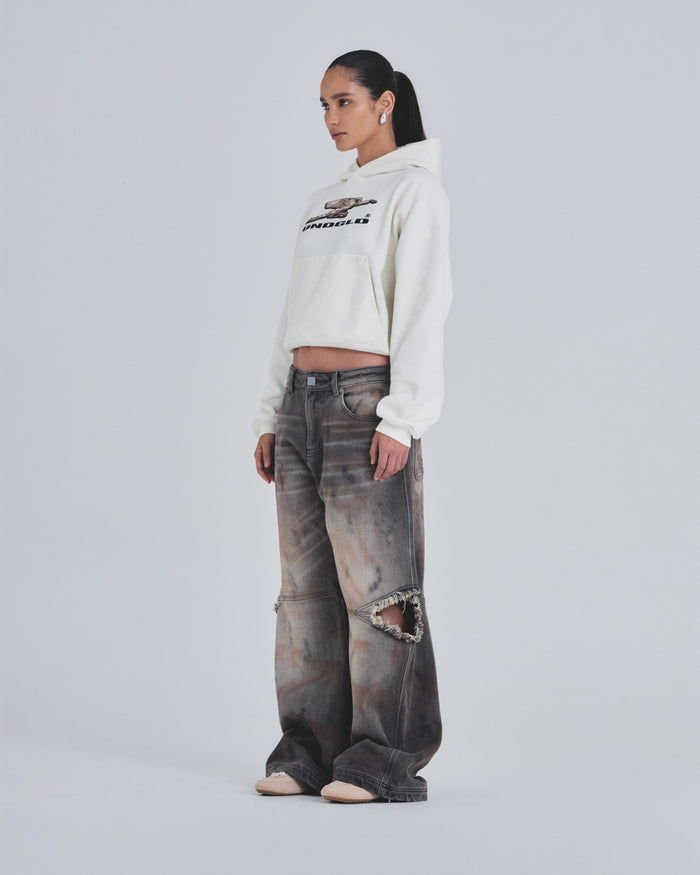 W Holy State Deco Boxy Fit Hoodie White