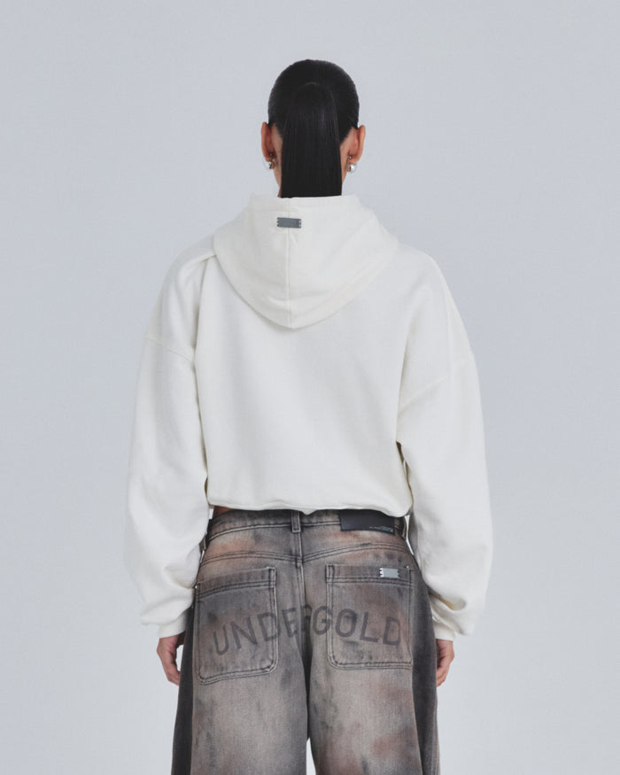 W Holy State Deco Boxy Fit Hoodie White