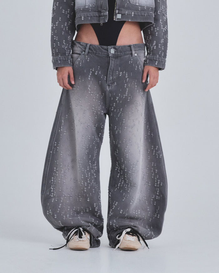 W Holy State Ripped Wide Jeans Washed Gray