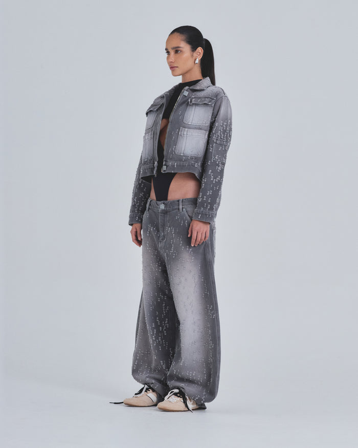 W Holy State Ripped Wide Jeans Washed Gray
